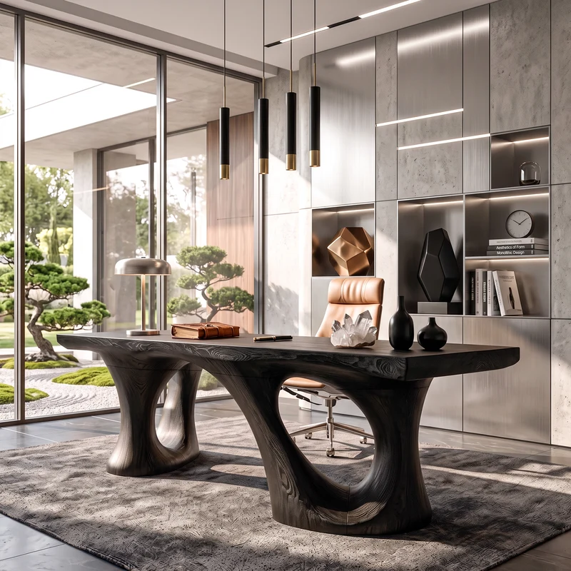 Transitional Halloween Desk With Statement Curved Base For Home Office SINLKIDE182