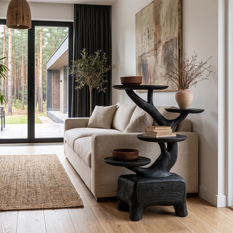 Natural Sculptural Side Table With Branch Display Shelves For Living Room SINLHASTA309