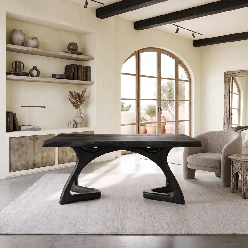 Rustic Executive Desk With Curved Open Frame Legs For Workspace SINLSADE168