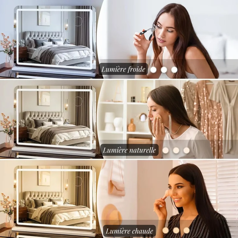 Miroir Hollywood 80x60 cm - Design Moderne & Éclairage LED