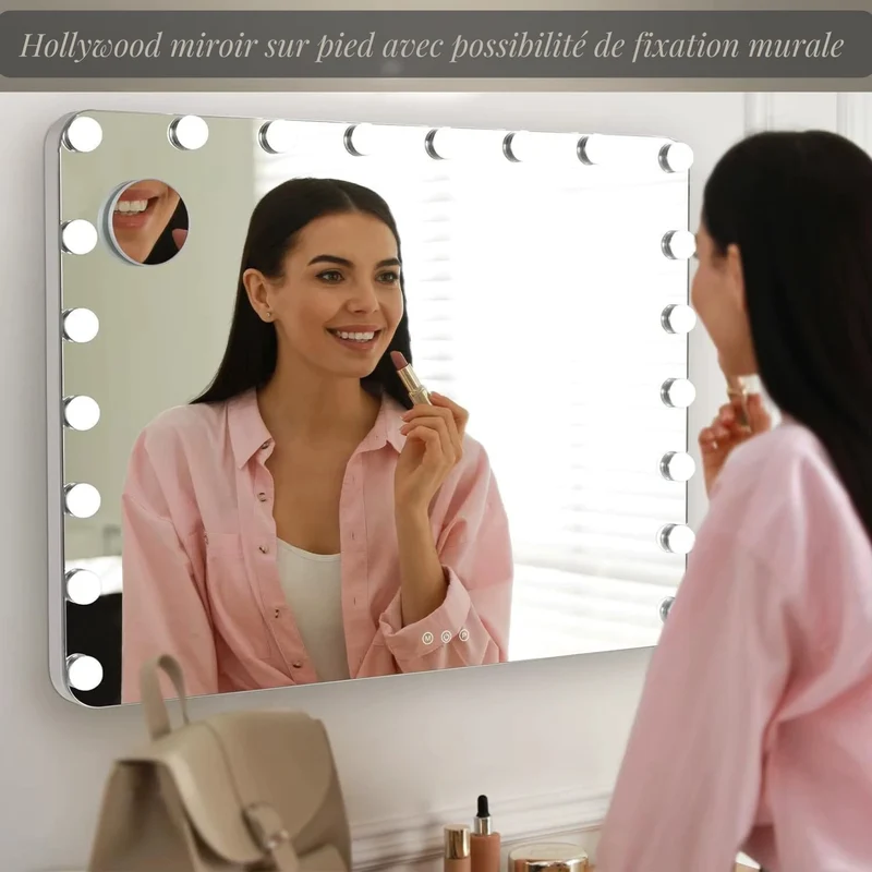 Hollywood Miroir LED - Éclairage Ajustable & Miroir Grossissant x10