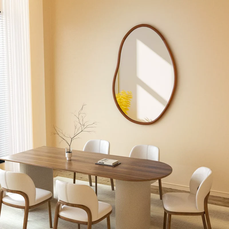 Grand Miroir Mural en Bois de Hêtre - Design Asymétrique
