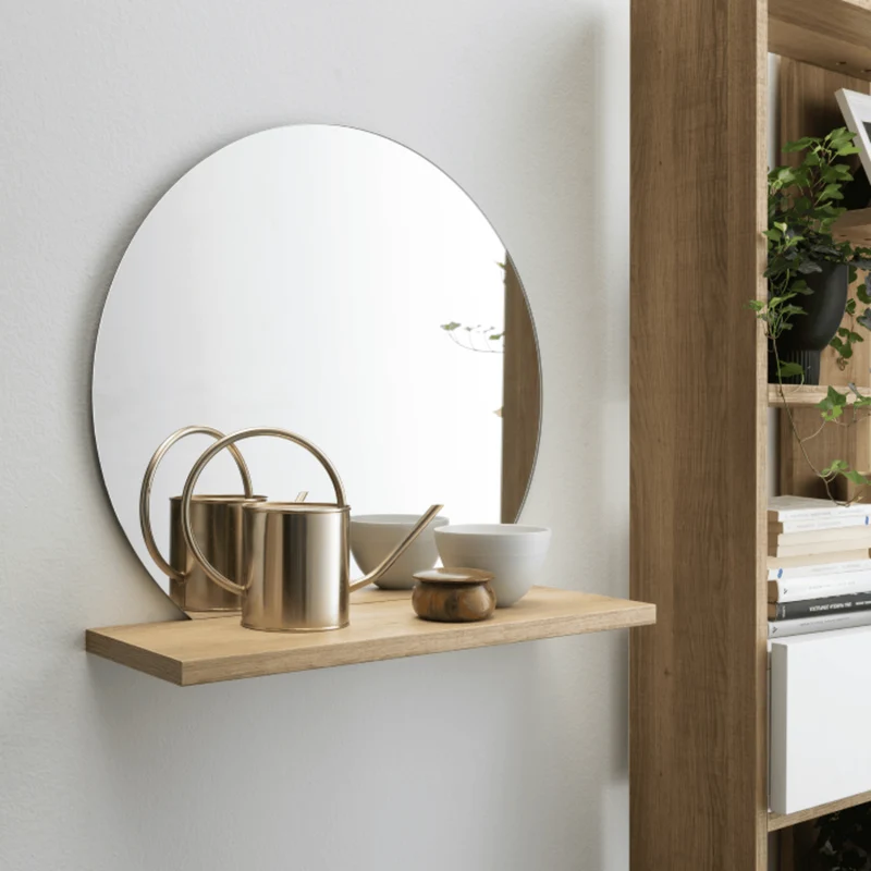 Miroir Mural avec Étagère - Design Rond et Fonctionnel