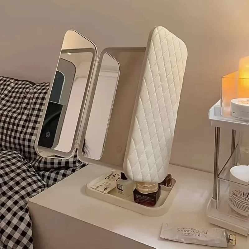 Miroir sur Pied pour Maquillage avec Éclairage LED et Triple Vue
