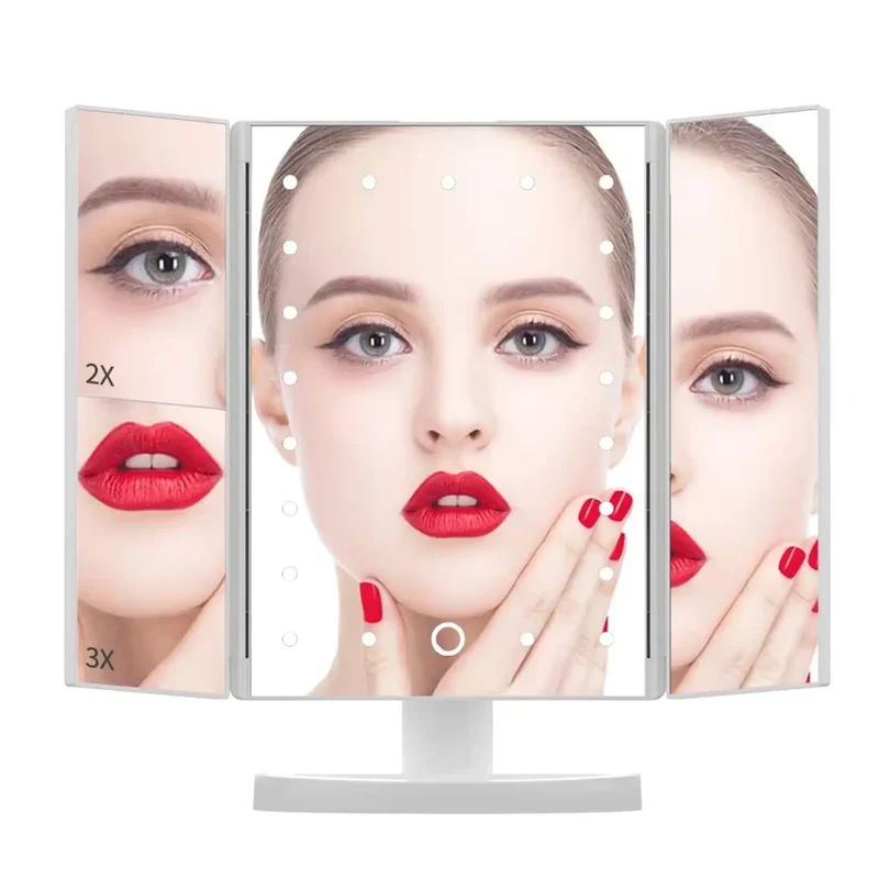 Miroir Maquillage sur Pied Triptyque LED – Précision et Éclairage Parfaits