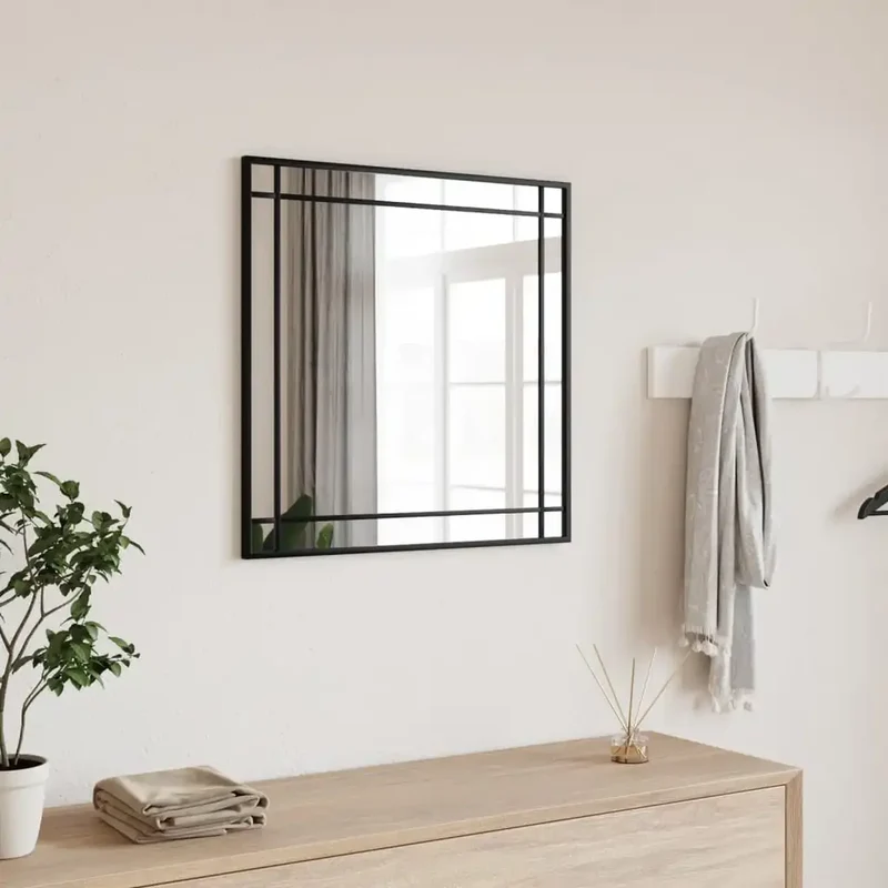 Miroir Carré Noir Style Verrière Cadre Métal 60x60 cm