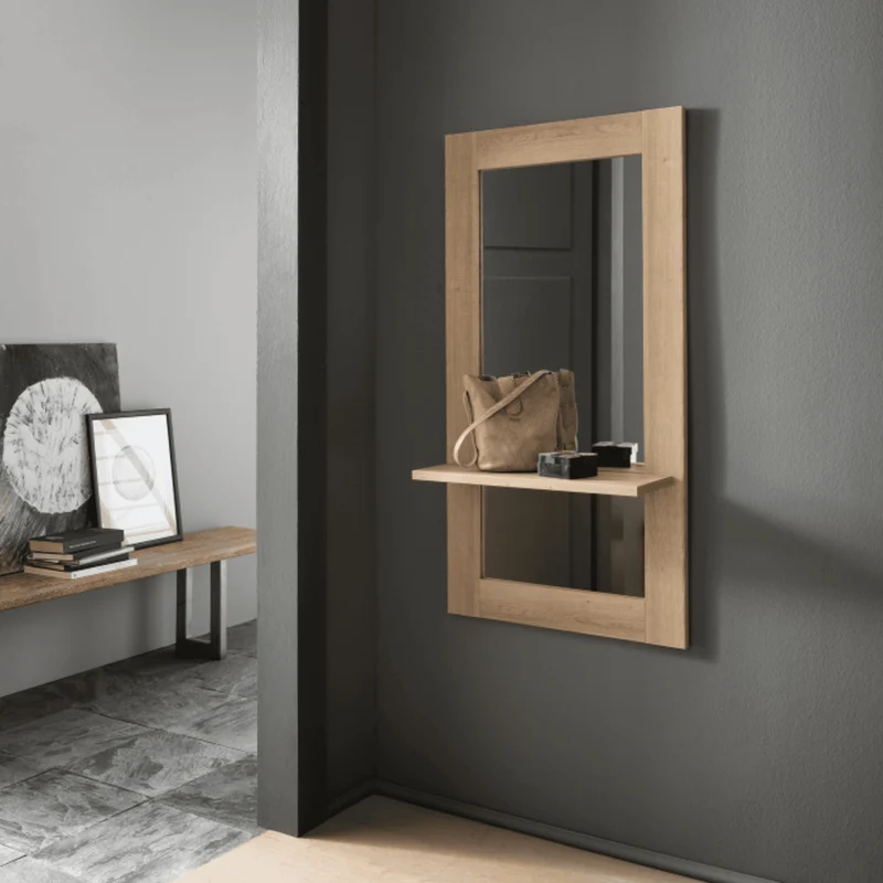 Miroir étagère bois raffiné 126x66 cm