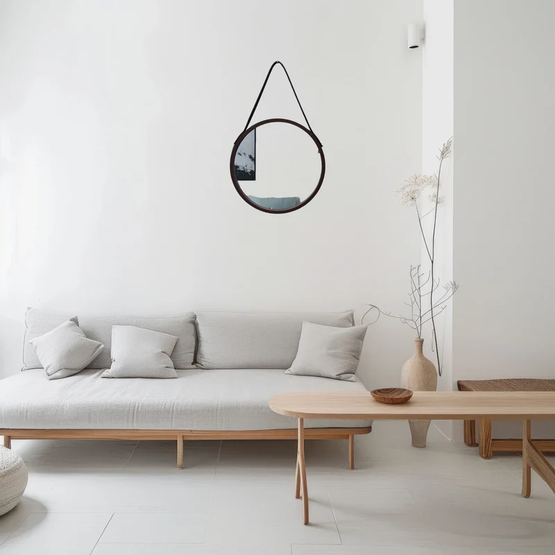 Miroir Noir Rond en Bois – Style Scandinave