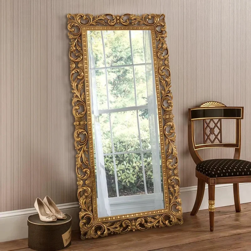 Grand Miroir Baroque 180 cm - Miroir Mural Doré avec Cadre en Bois Sculpté