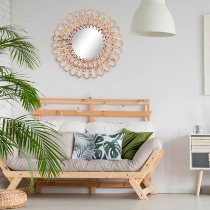 Miroir Fleur Rotin : Design Artisanal et Naturel