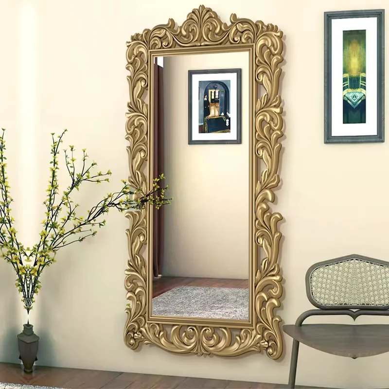 Grand Miroir Doré Rectangulaire Bois Sculpté 80x180 cm Baroque