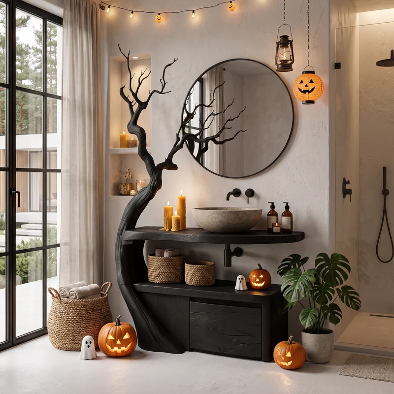 Gothic Halloween Bathroom Vanity With Haunted Tree Branch Design For Bathroom SINLHABRV344