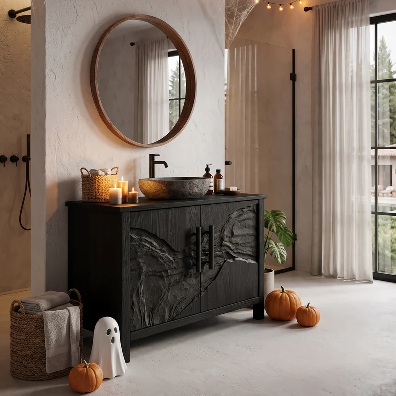 Modern Halloween Vessel Sink Vanity With Dark Mountain Relief For Bathroom SINLHABRV342