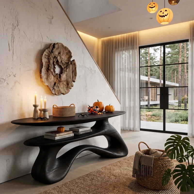 Modern Halloween Entryway Table With Open Storage Shelf And Hollow Frame For Hallway SINLHACS713