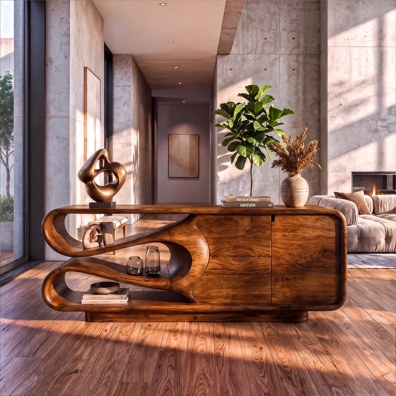 Organic Sideboard With Integrated Drawers And Flowing Silhouette For Living Room SINLKISD011