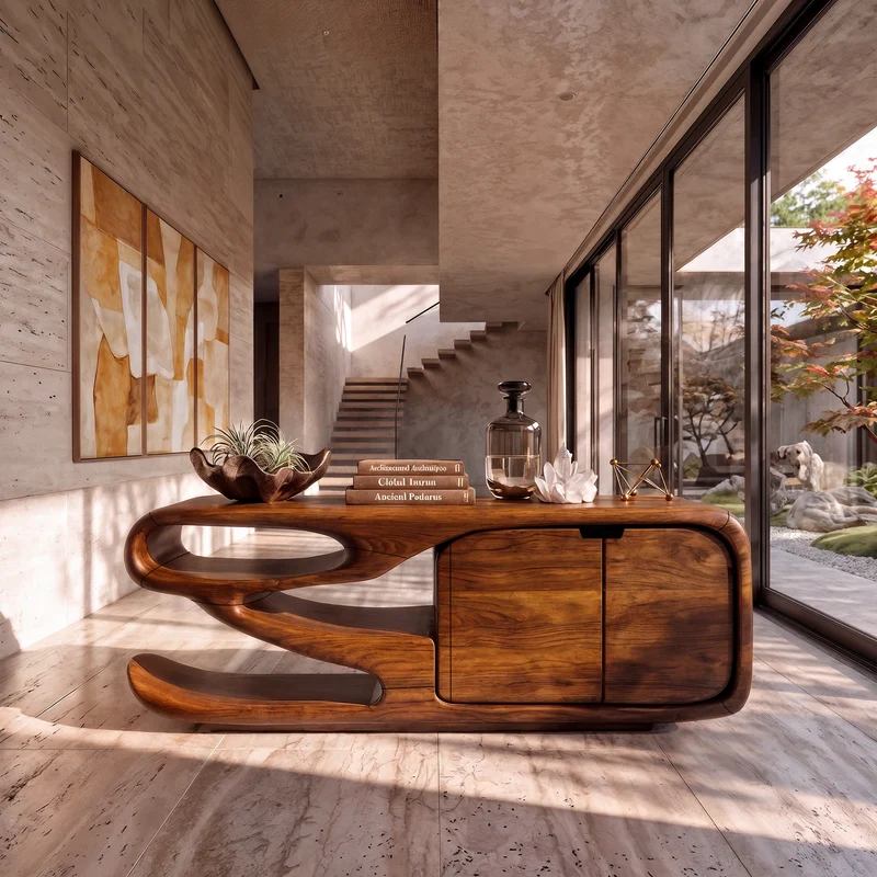 Scandinavian Sideboard With Asymmetrical Display Compartments For Living Room SINLKISD010