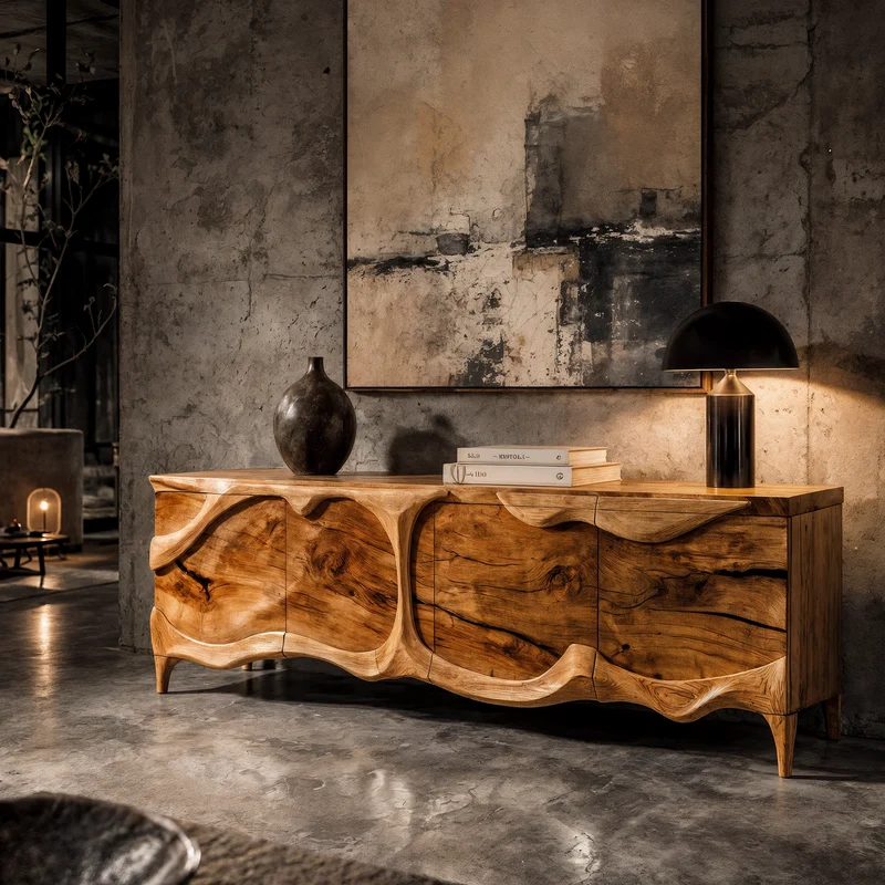 Rustic Sideboard With Sculptural Front Design For Living Room SINLKISD001