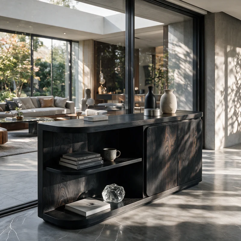 Modern Sideboard With Rounded Frame And Open Storage For Living Room SINLKISD004
