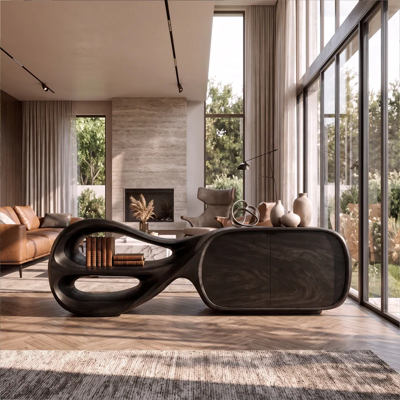 Modern Sideboard With Sculptural Curved Frame For Living Room SINLKISD003