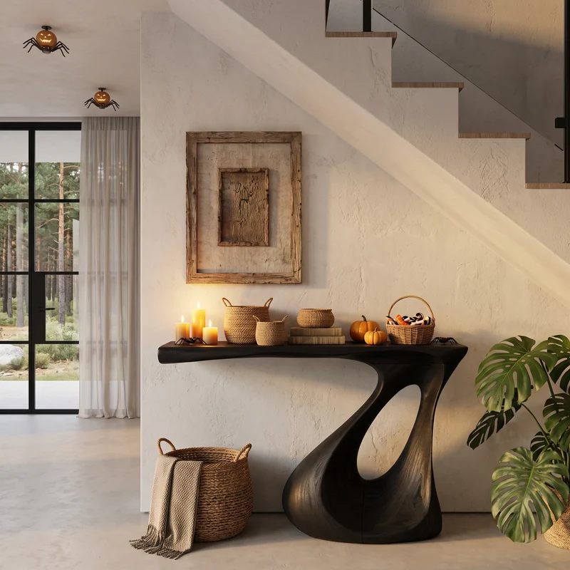 Contemporary Halloween Statement Console Table With Curved Open Base For Living Room SINLHACS709