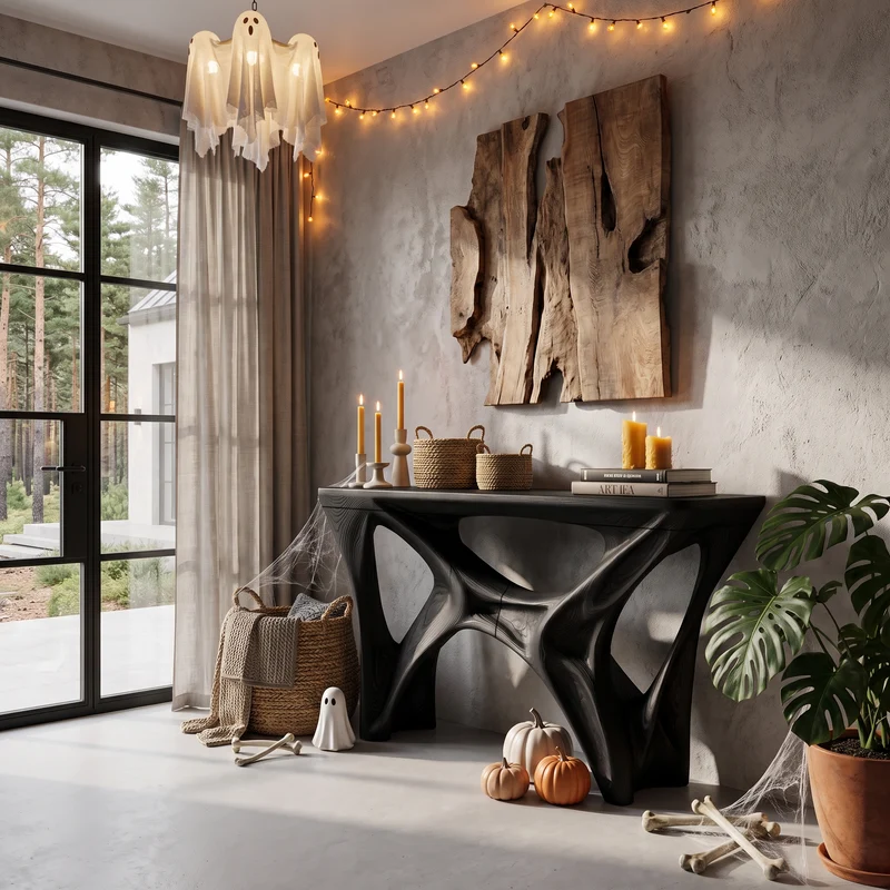 Gothic Halloween Console Table With Spider Web Inspired Base For Entryway SINLHACS707