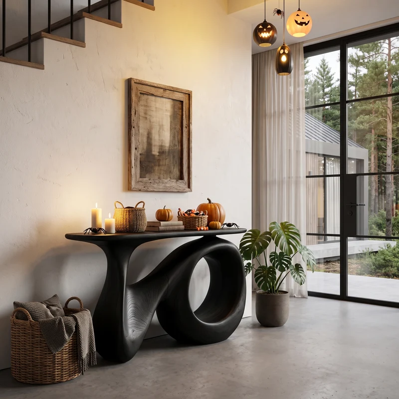Natural Halloween Hallway Table With Carved Gothic Arch Frame For Foyer SINLHACS710