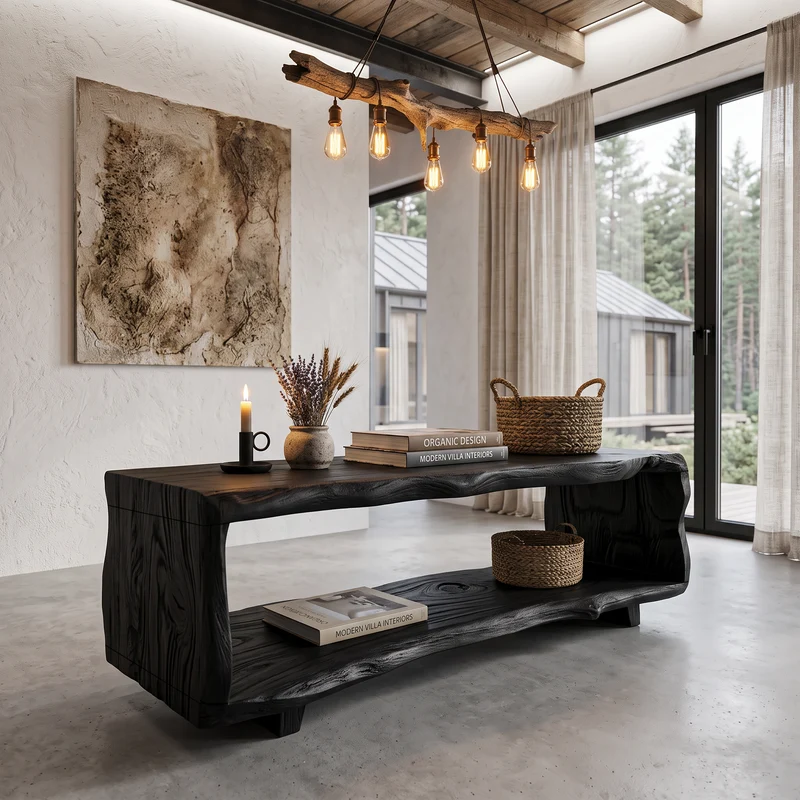 Natural Coffee Table With Bold Live Edge Frame For Living Room SINLHACF431