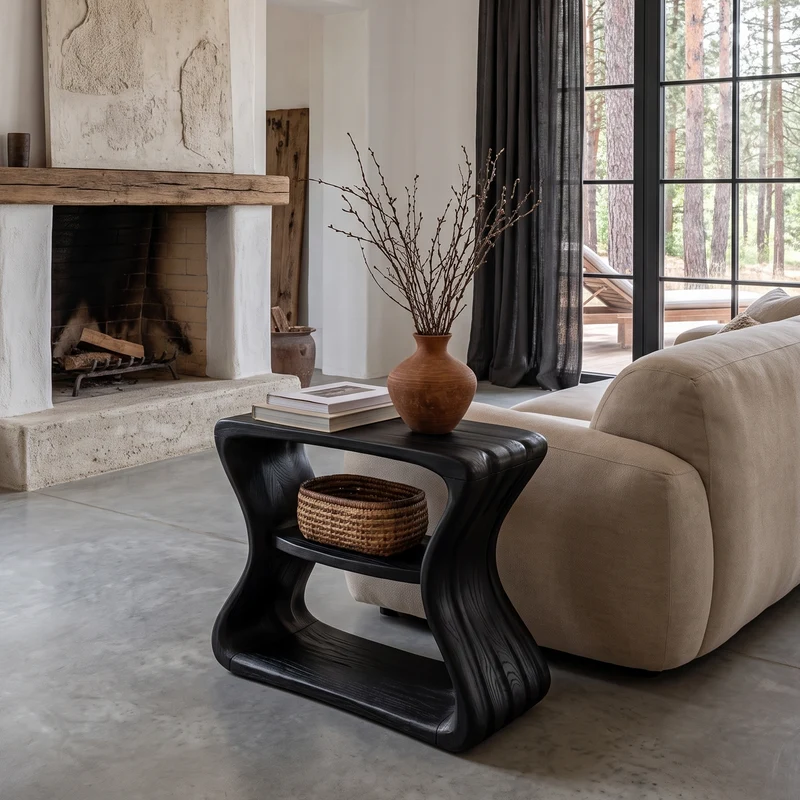 Contemporary Beside Table With Flowing Curved Frame For Living Room SINLHASTA312