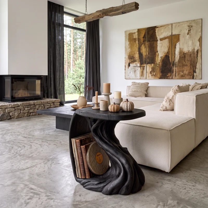 Rustic Beside Table With Halloween Inspired Twisted Base For Living Room SINLHASTA315
