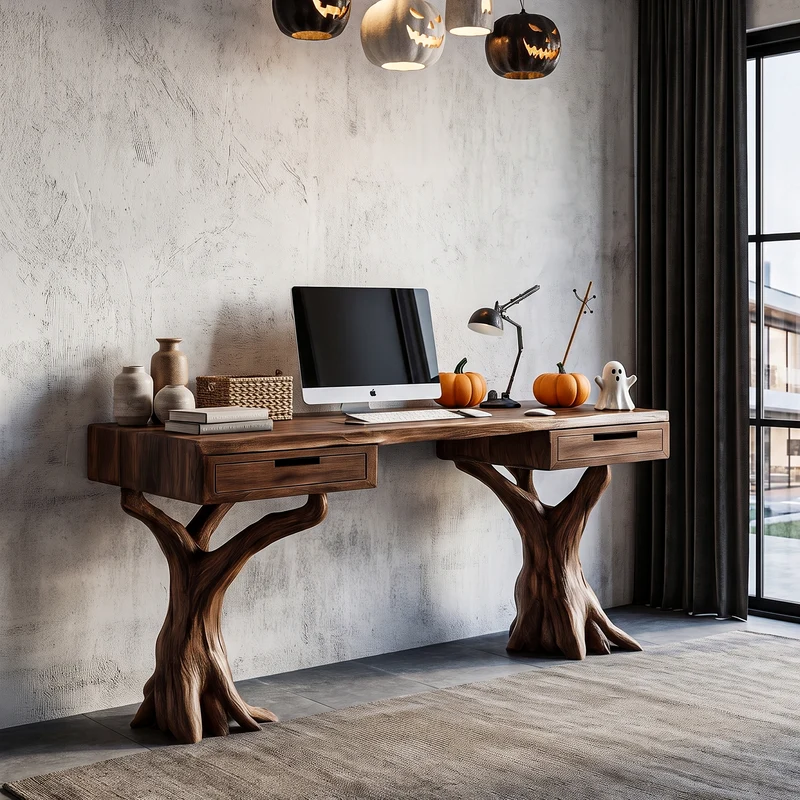 Contemporary Halloween Storage Desk With Pumpkin Display Shelves For Home Office SINLHADE180