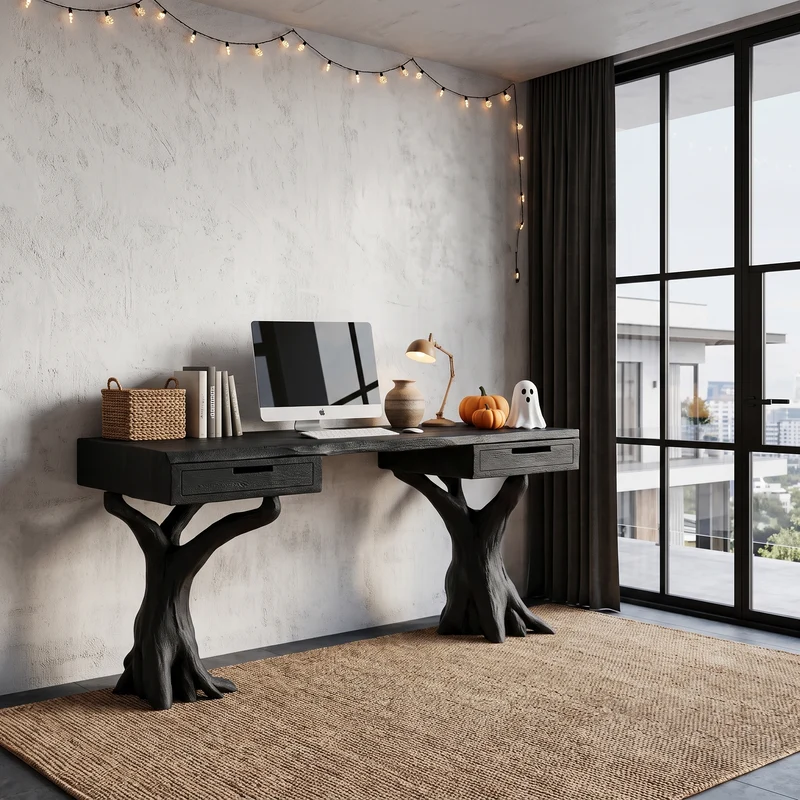 Contemporary Halloween Storage Desk With Pumpkin Display Shelves For Home Office SINLHADE180