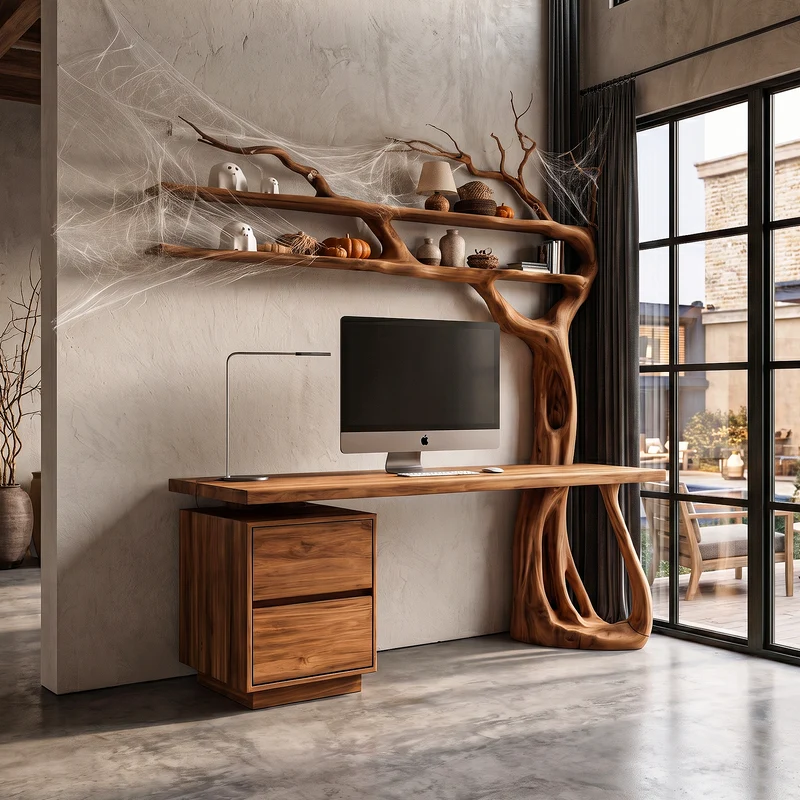 Natural Halloween Tree Desk With Spooky Branch Bookshelf For Bedroom SINLHADE178