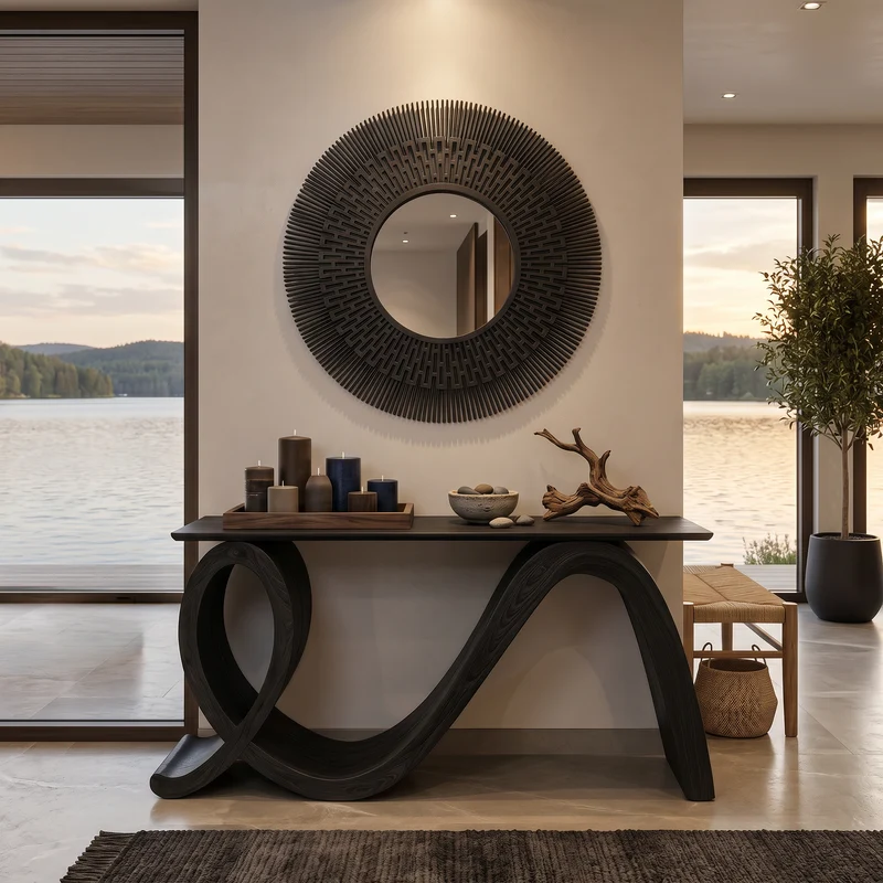 Modern Wooden Console Table Flowing Loop Base Design For Interior RTTHTTCS019