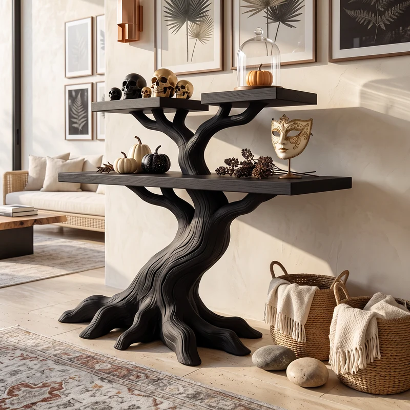 Minimalist Gnarled Tree Console For Vintage Halloween Decor SILDTTNCS160