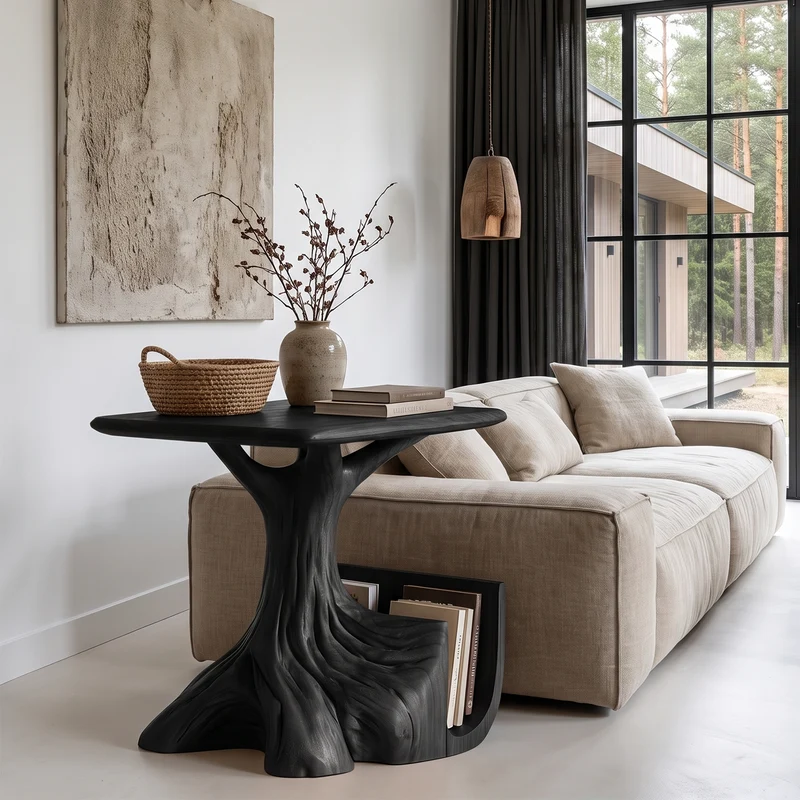 Contemporary Sculptural Side Table With Tree Inspired Base For Living Room SINLHASTA301