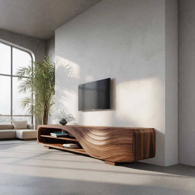 Modern TV Stand With Carved Wave Design For Living Room SITHTTTVC019