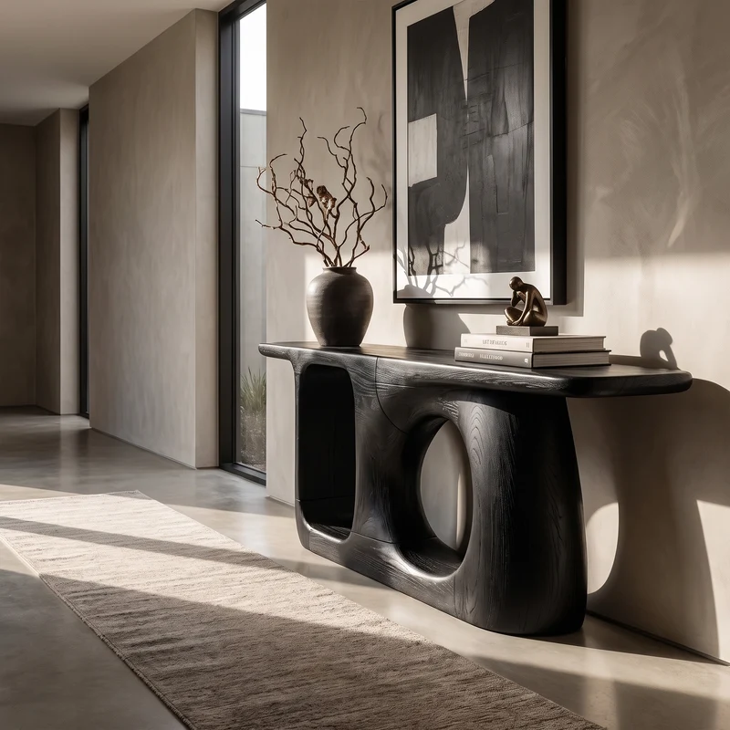 Organic Console Table With Sculptural Open Frame For Entryway SINLKICS706