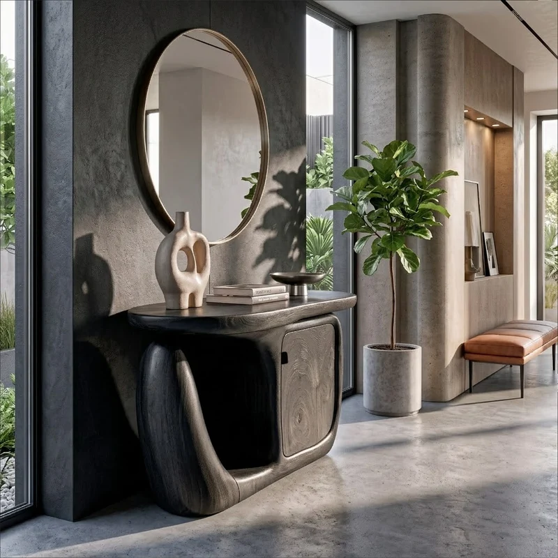 Contemporary Console Table With Sculptural Base And Storage For Entryway SINLKICS704