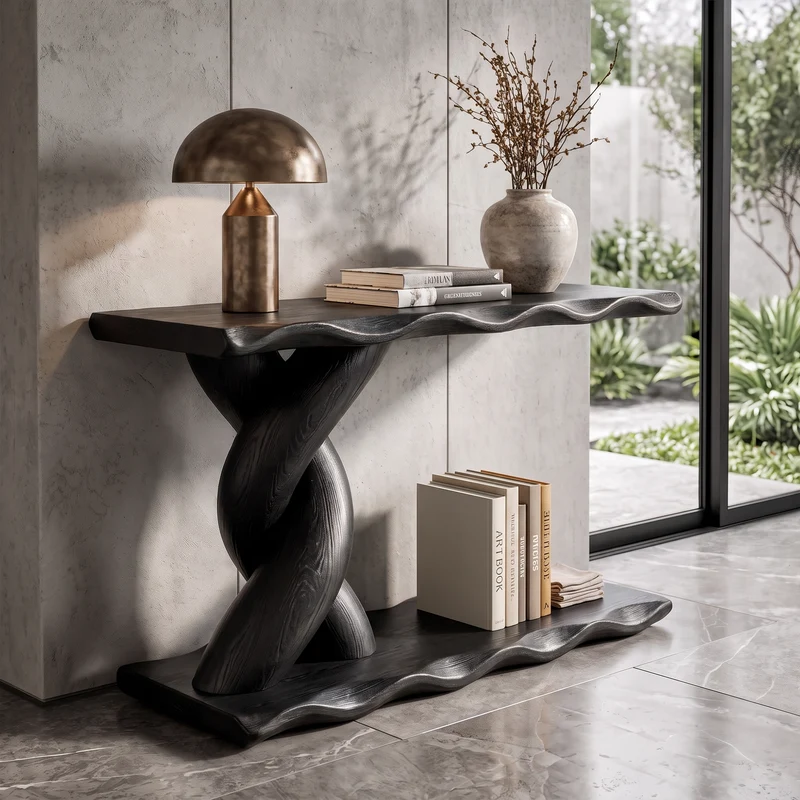 Contemporary Console Table With Spiral Base And Lower Display Shelf For Living Room SINLKICS701