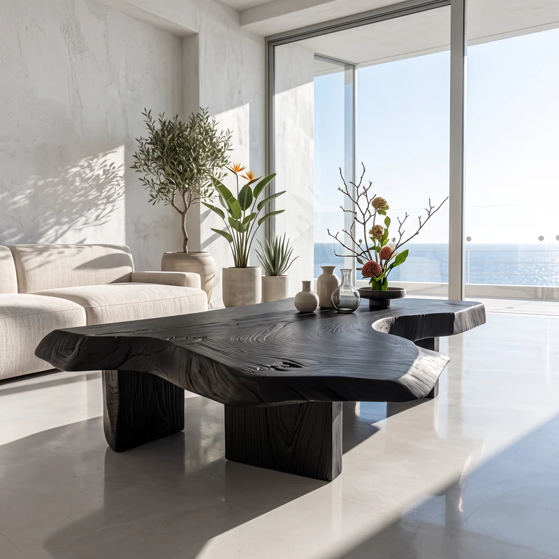 Modern Solid Wood Coffee Table With Sculptural Slab Top For Living Room SINLHACF421 SINLHACF421