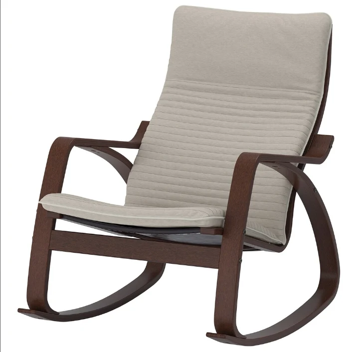 POÄNG Rocking-chair frame, brown / POÄNG cushion, Knisa light beige