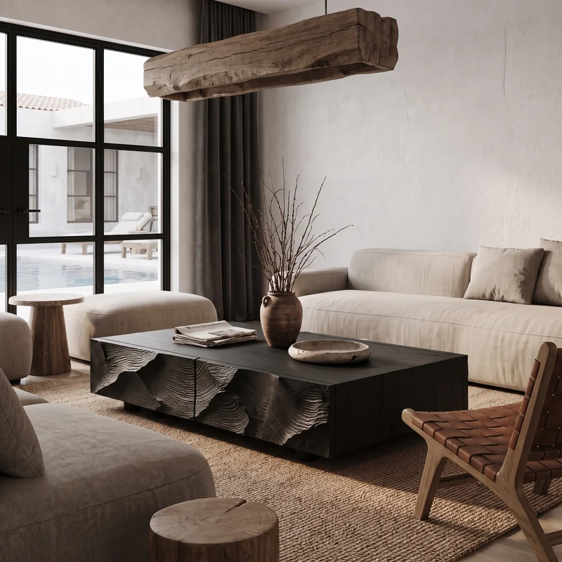 Contemporary Coffee Table With Sculptural Carved Drawer Front For Living Room SINLHACF424