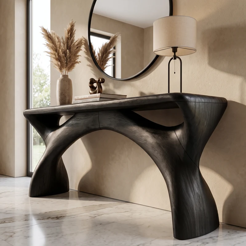 Mid Century Console Table With Flowing Curved Frame For Entryway SINLKIFLP144
