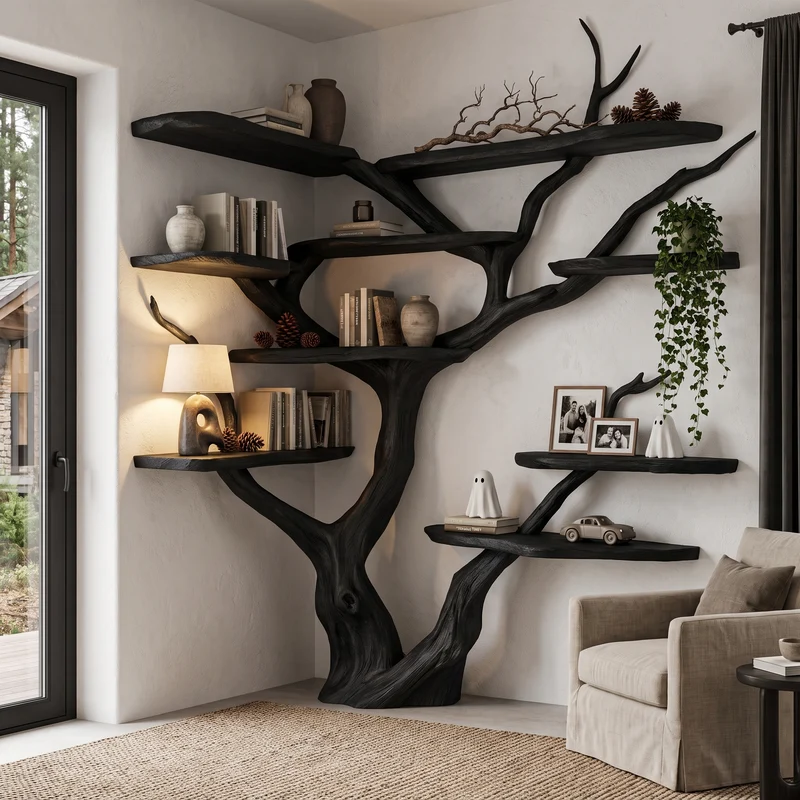 Contemporary Tree Bookshelf With Corner Branch Design For Home Office SINLHATB778