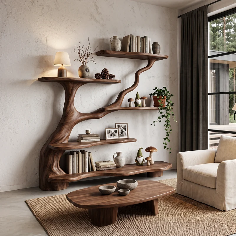 Organic Tree Bookshelf With Flowing Branch Design For Living Room SINLHATB776