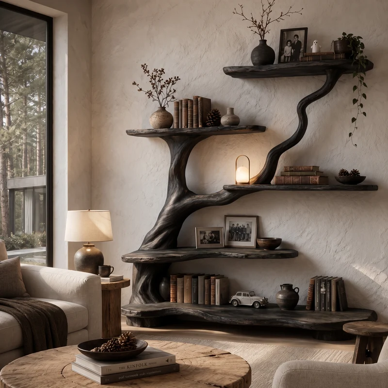 Organic Tree Bookshelf With Flowing Branch Design For Living Room SINLHATB776
