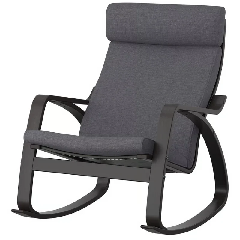 POÄNG Rocking-chair, black-brown / POÄNG cushion Skiftebo dark grey