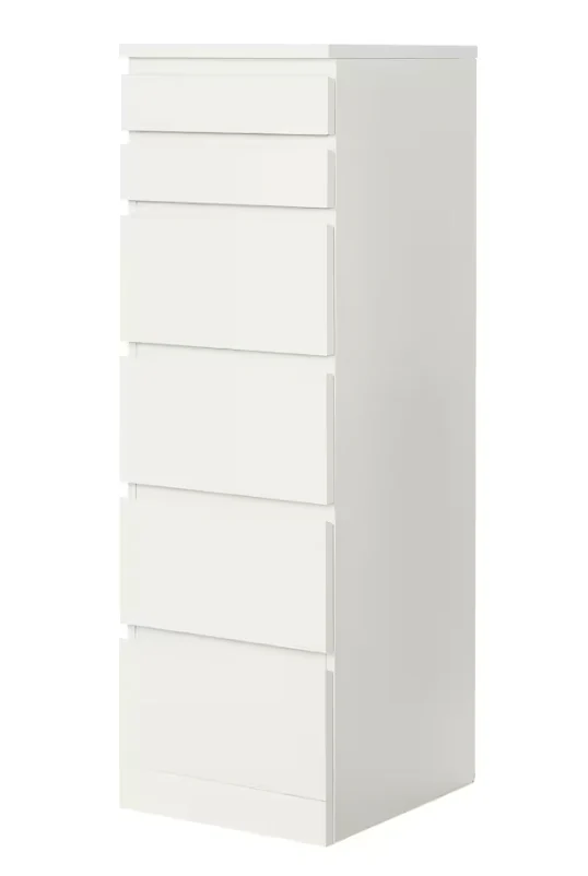 MALM Chest of 6 drawers, white/mirror glass, 40x123 cm