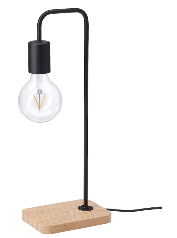TVARHAND Table lamp, black/bamboo