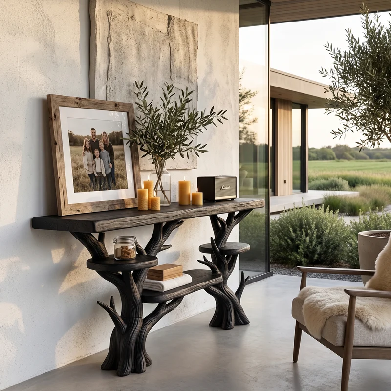 Rustic Sculptural Console Table For Entryway And Living Room SINLHACS696
